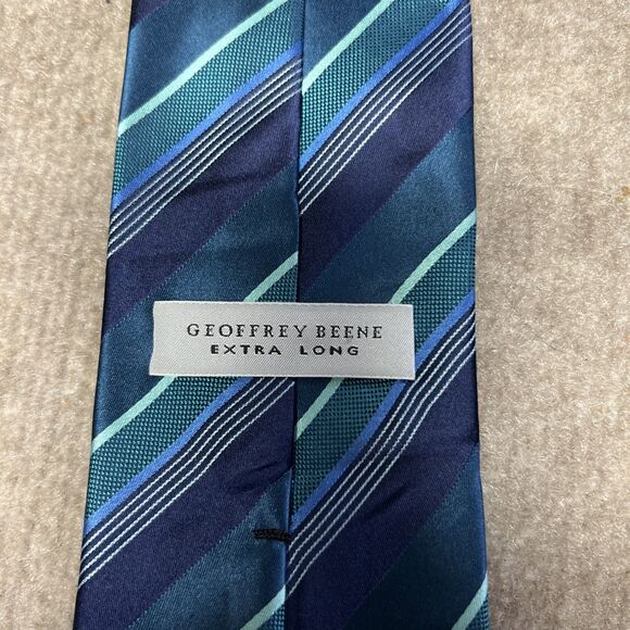 Geoffrey‎ Beene Neck Tie Extra Long XL Blue Turquoise Striped - Picture 2 of 5